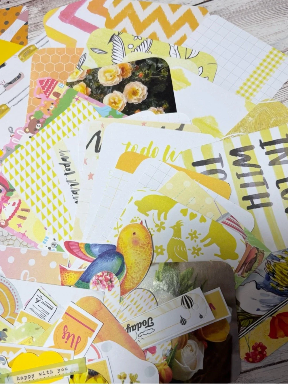 Yellow Junk Journal Paper Scrap Pack Kit 100 Pc Ephemera Planner Decor Scrapbook